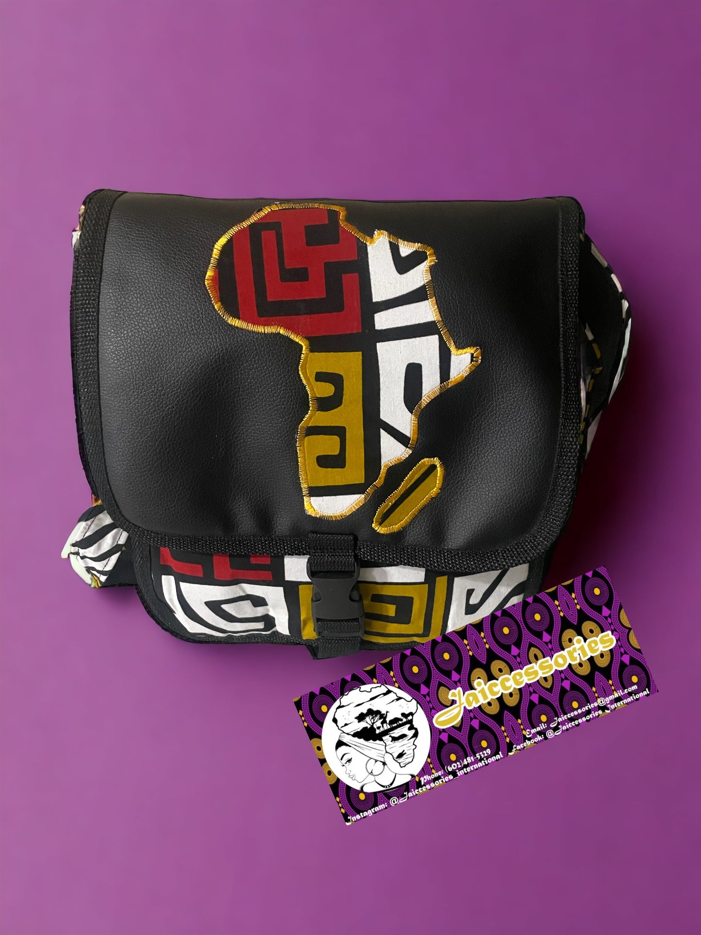 Africa Messenger Bag - Red & Gold Kubo Cloth