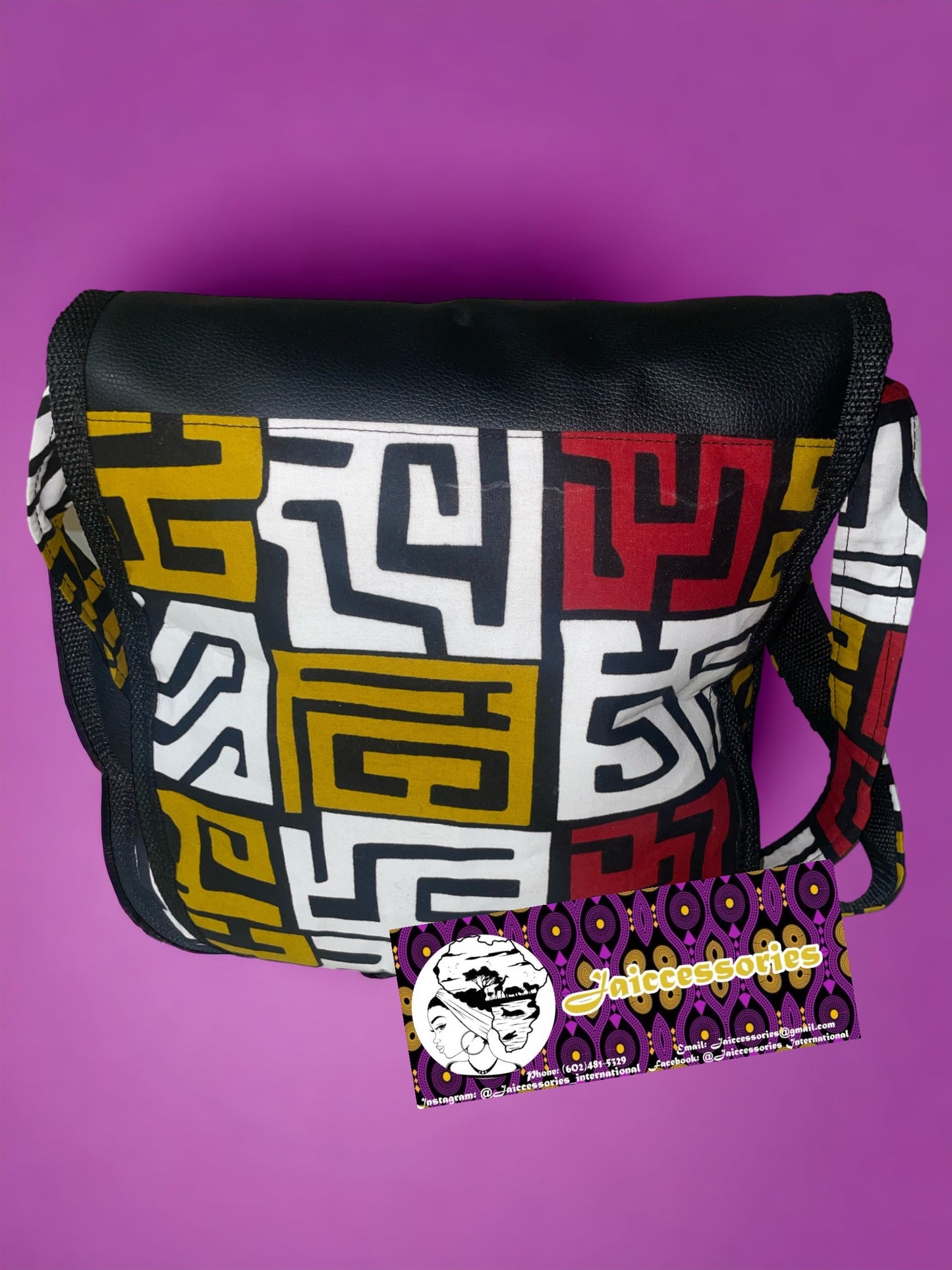 Africa Messenger Bag - Red & Gold Kubo Cloth