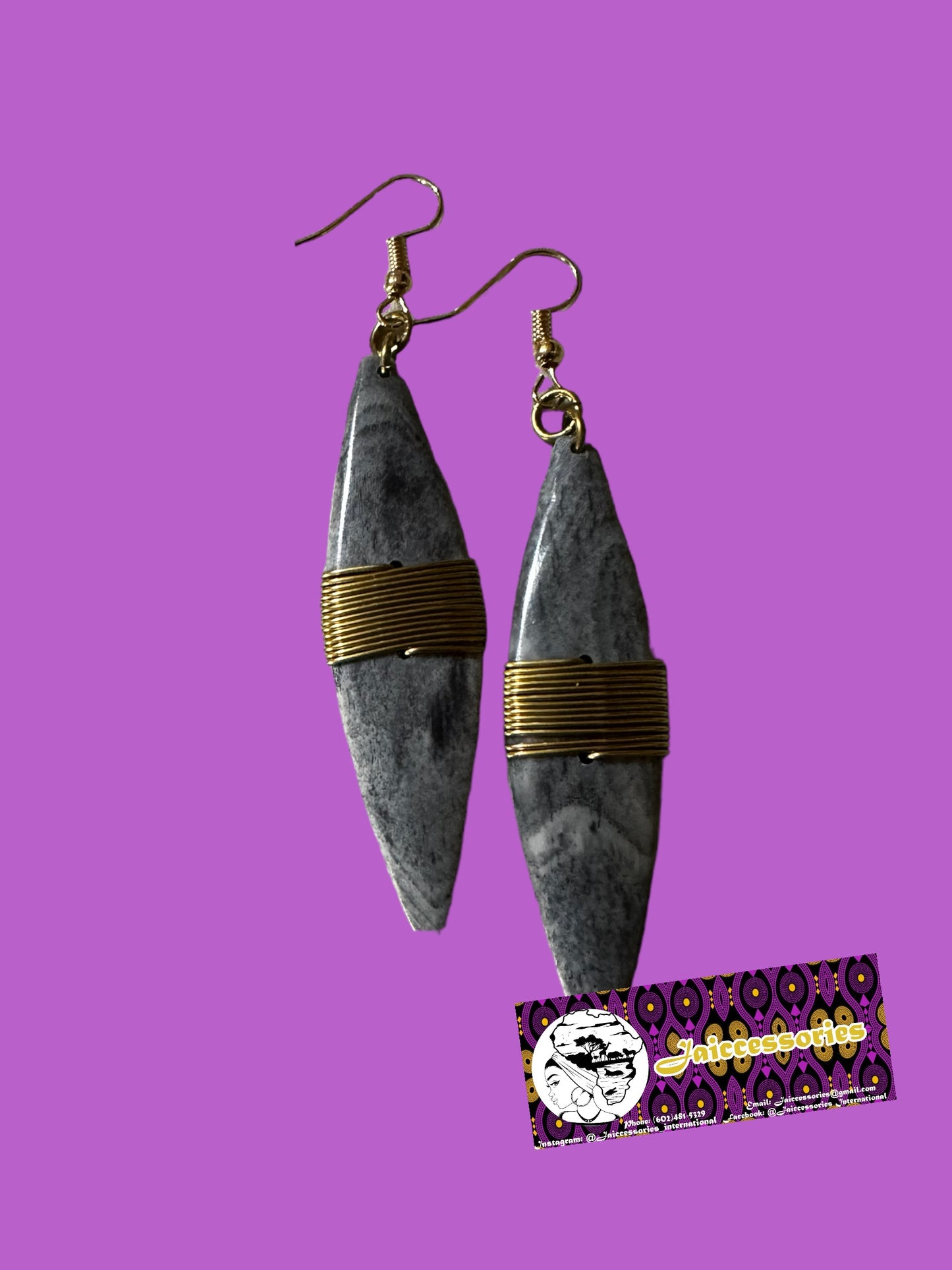Stone and Brass Earrings