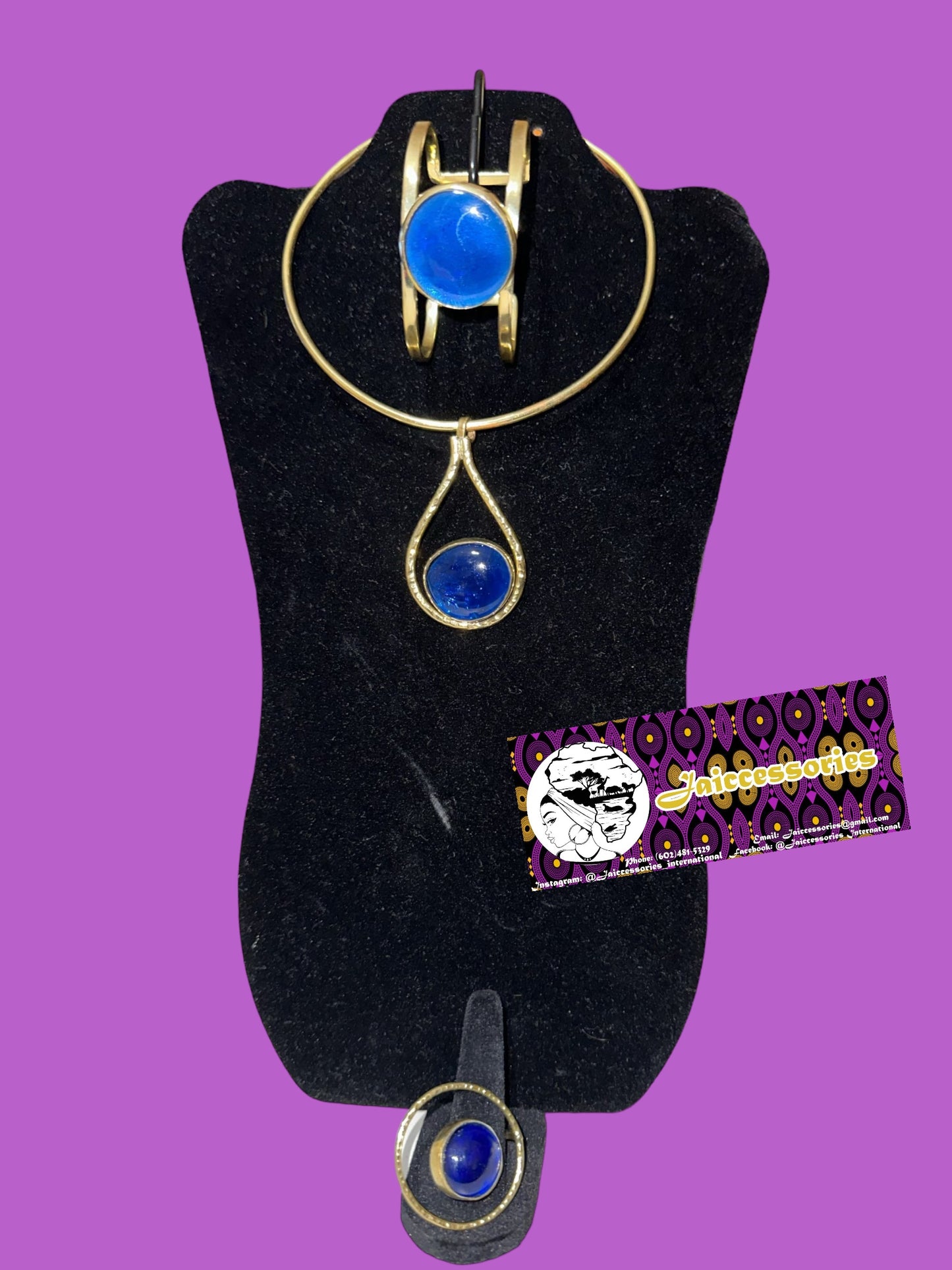 Blue and Brass Necklace Set