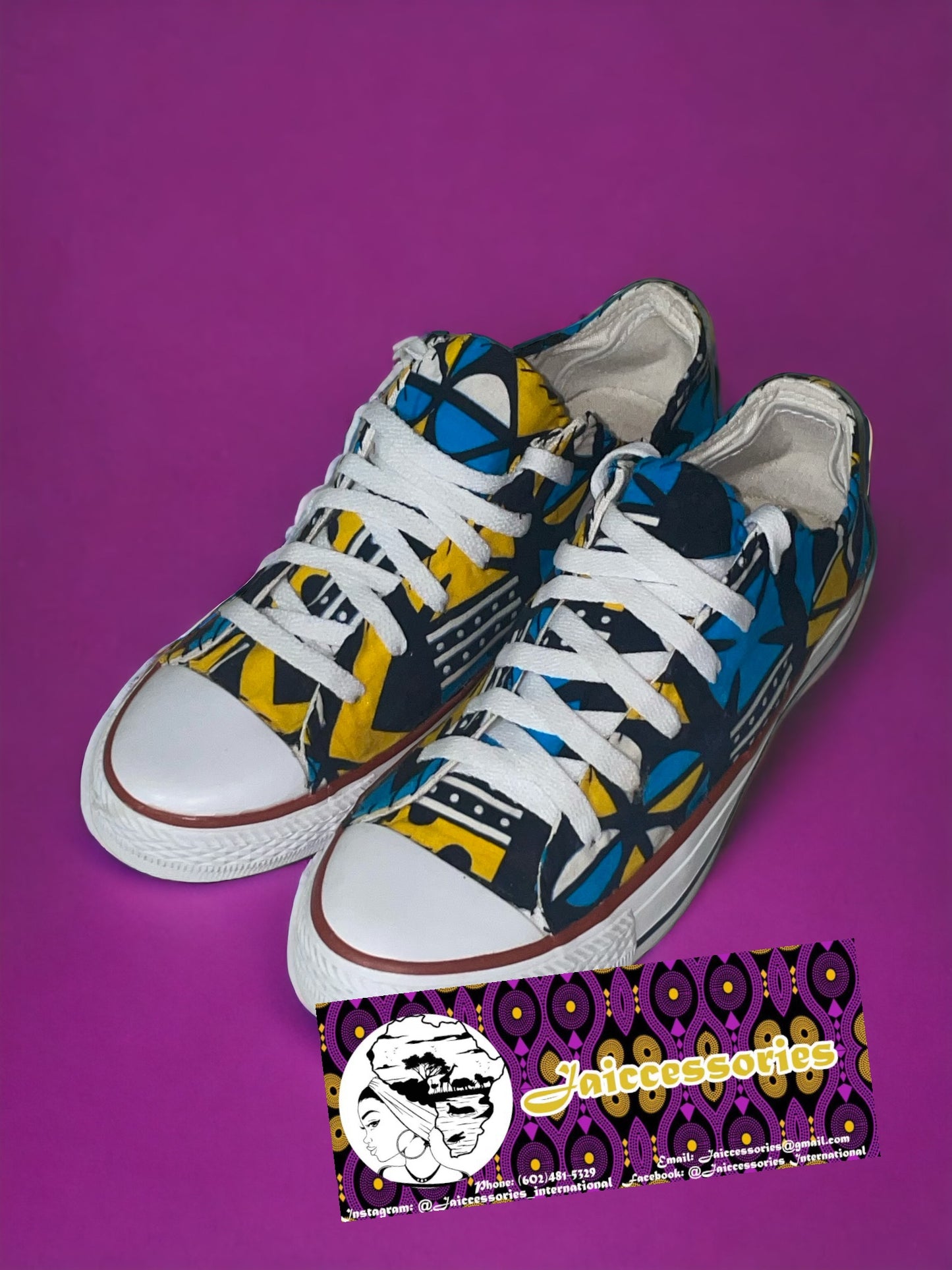 Kuba Cloth Inspired Sneakers Blue & Yellow