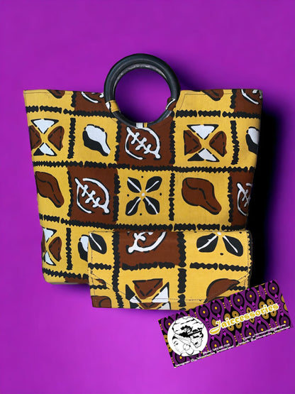 Purse Set - Yellow & Brown Adinkra Symbols