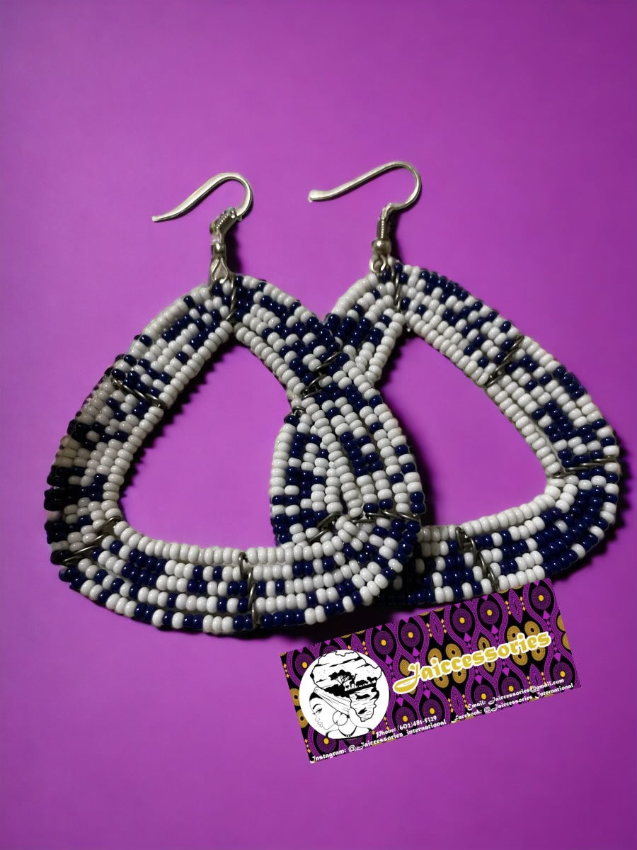 Maasai Beaded Earrings - Blue & White