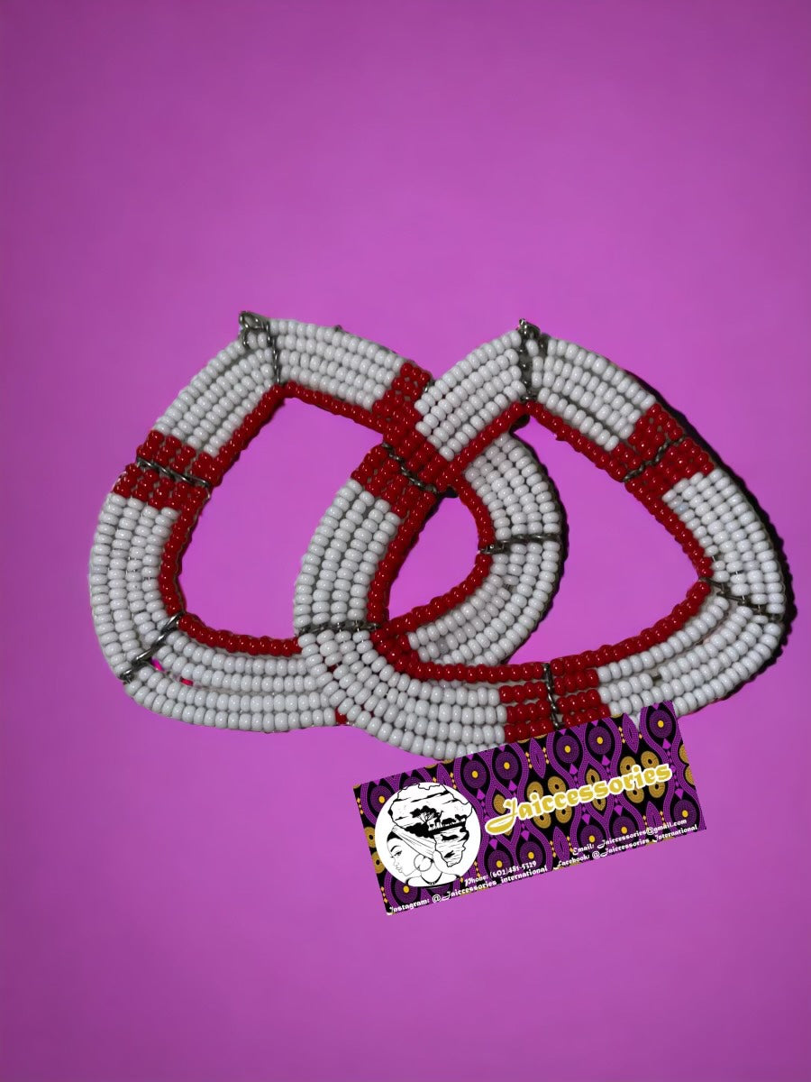 Maasai Beaded Earrings - White & Red