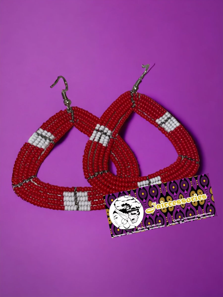 Maasai Beaded Earrings - Crimson & Cream