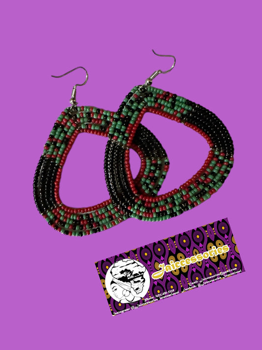 Maasai Beaded Earrings - Black and Green Earrings