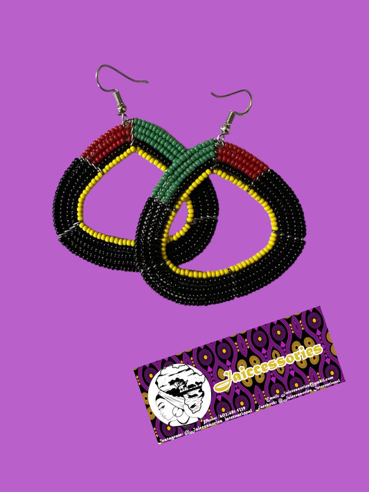 Maasai Beaded Earrings - Green, Red, and Black