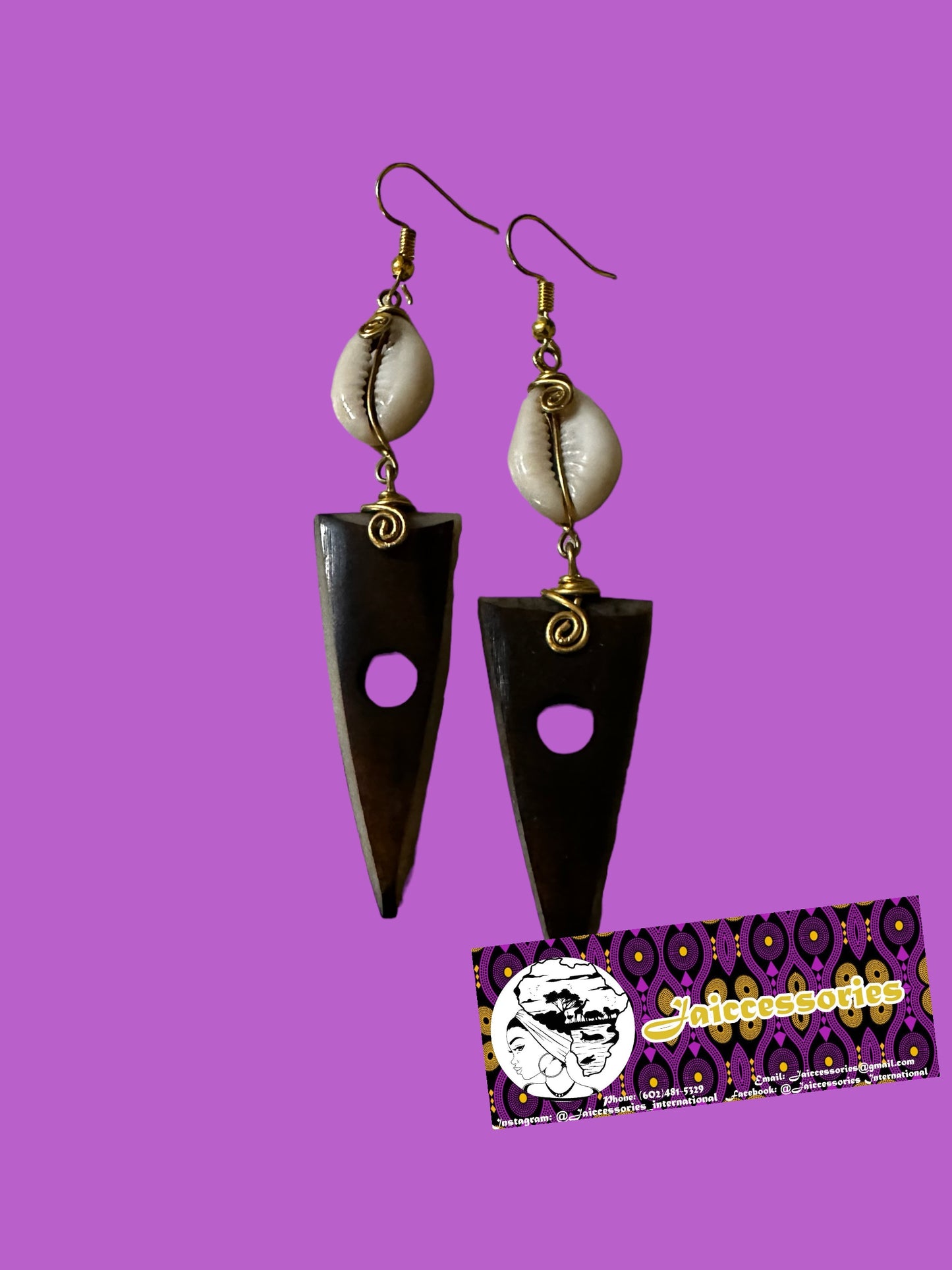 Cowry Shell and Wood Pendant Earrings