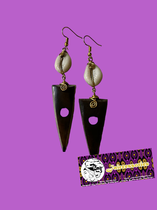 Cowry Shell and Wood Pendant Earrings