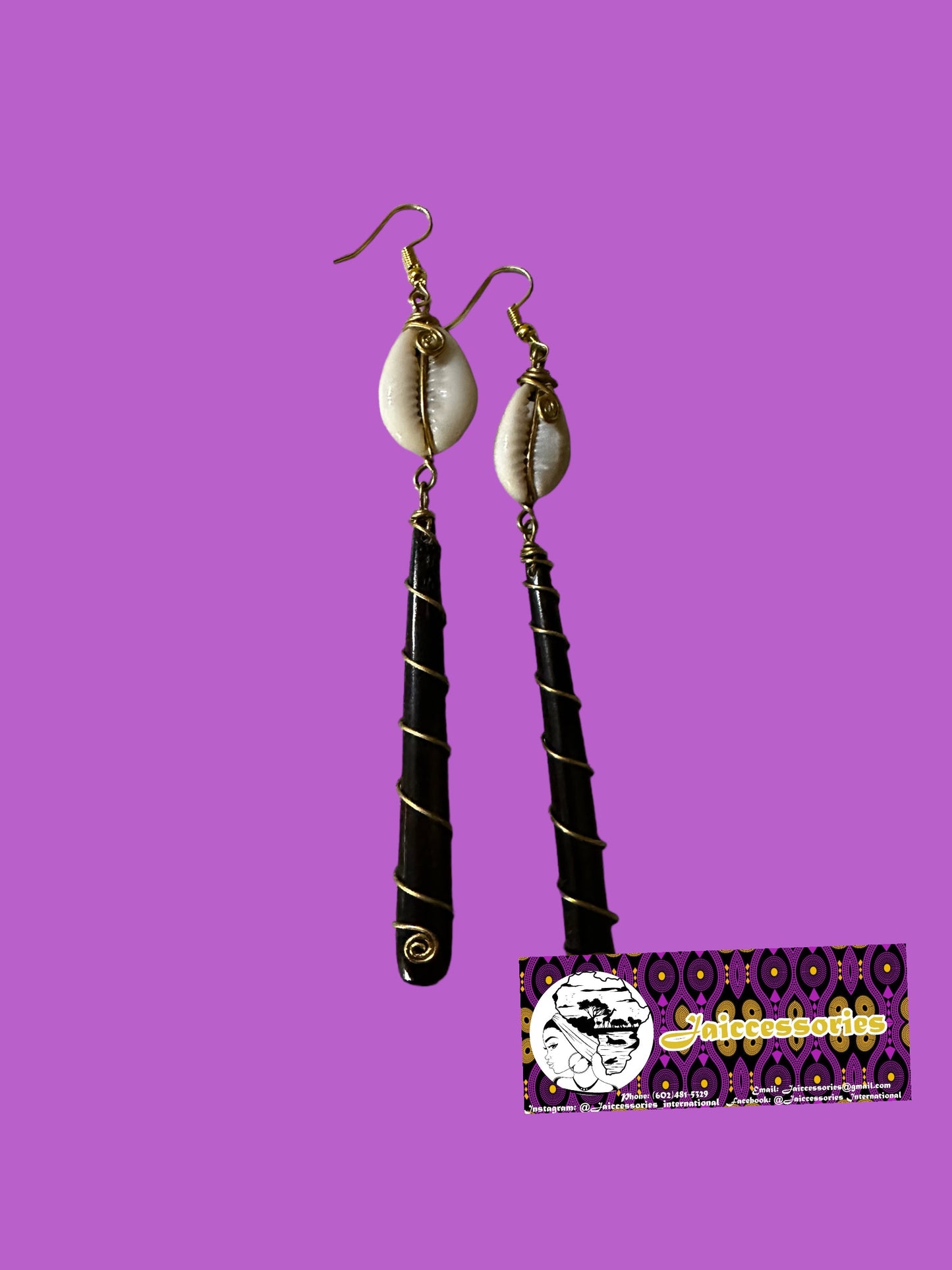 Cowry Shell and Black Stone Earrings