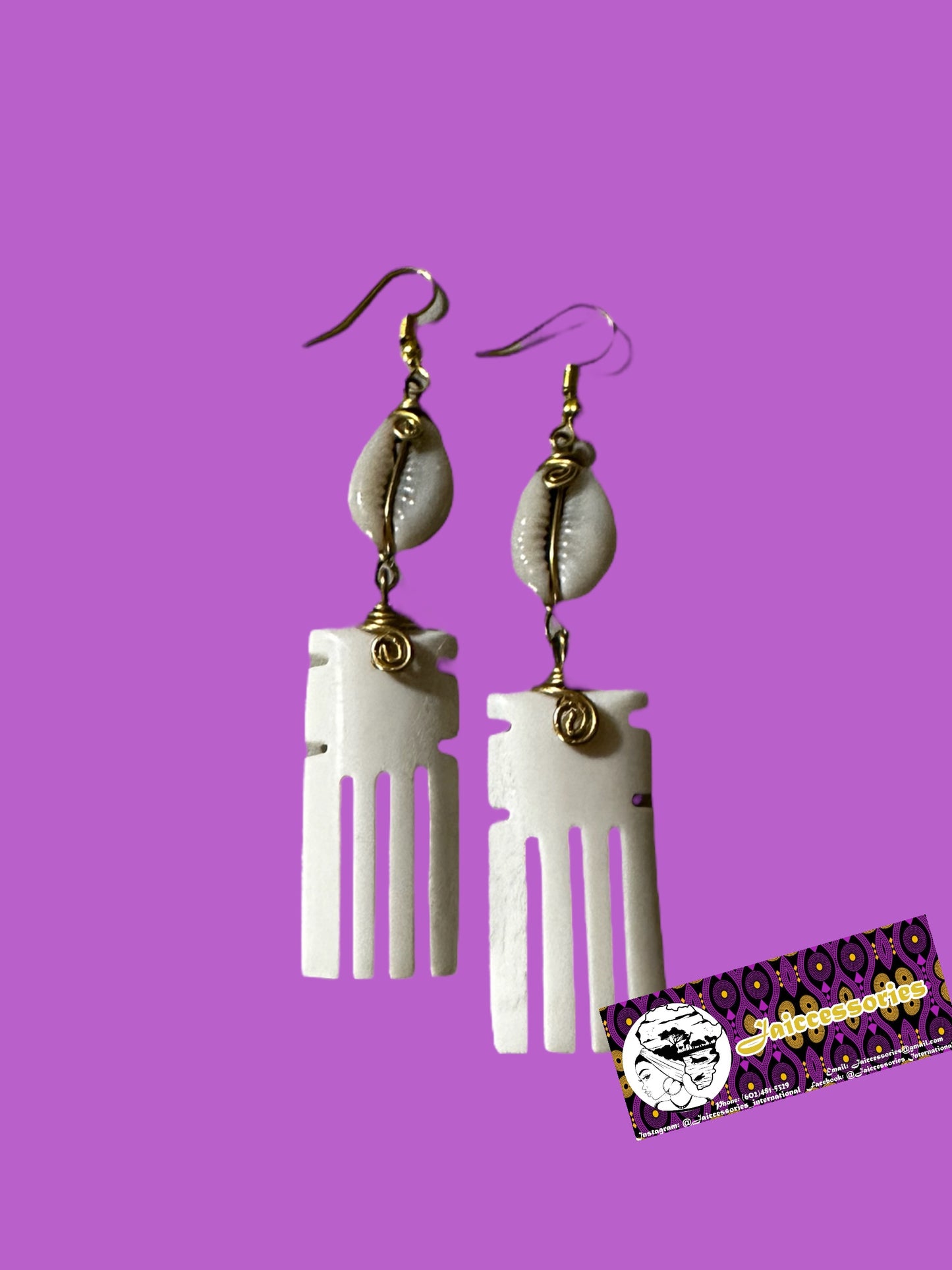 Cowry Shell and White Stone Earrings