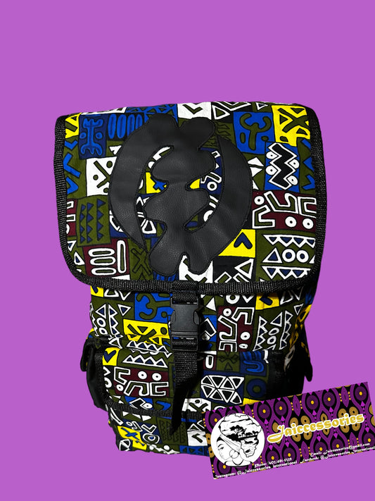 Multi Patterned Gye Nyame Backpack