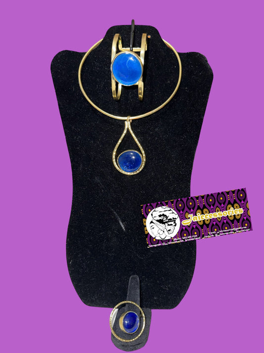 Blue and Brass Necklace Set